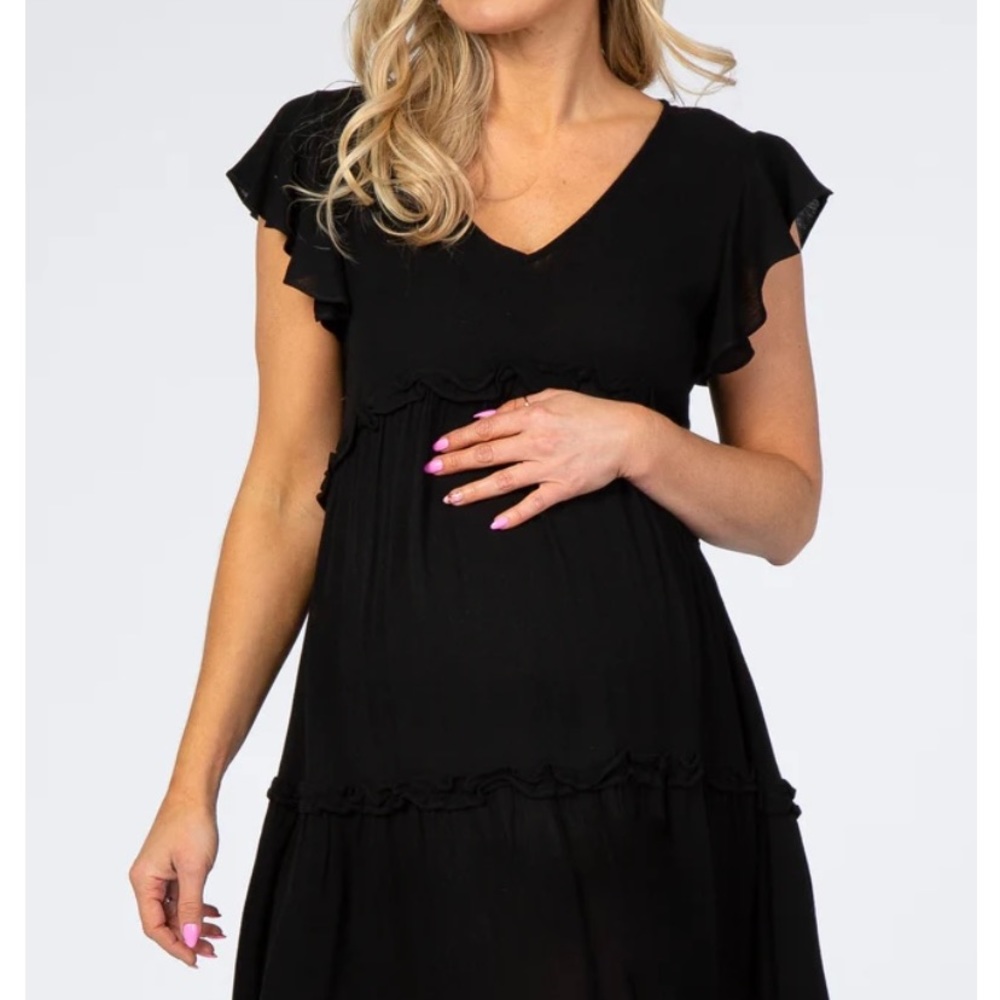 PinkBlush Black Ruffle Maternity Dress
